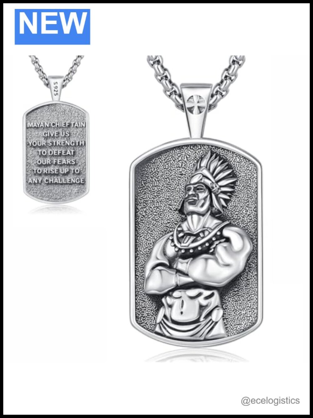 925S Sterling Silver Tribal Chief Pendant Necklace Hypoallergenic